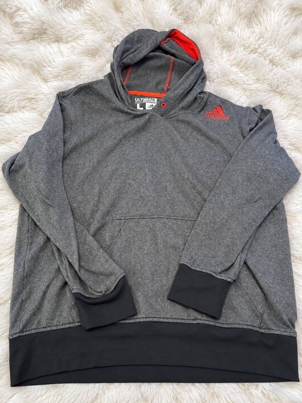 adidas Gray Hooded Pullover with Red Logo and Lining